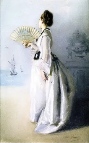 Dam med fläkt ca 1869-70
