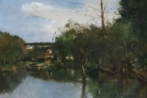 Stugor vid floden ca 1880