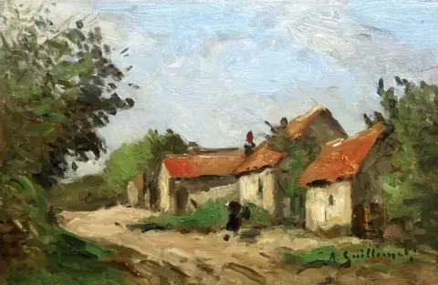 Figur vid stugor ca 1880