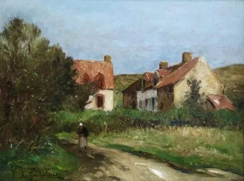 Figur vid stugor ca 1890