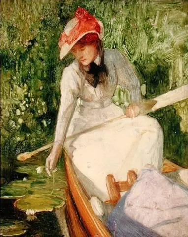 A Quiet Cove Girl Canoeing 1900