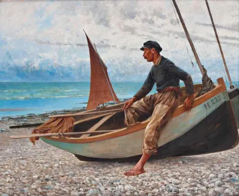 French Coastal Landscape With Fisherman