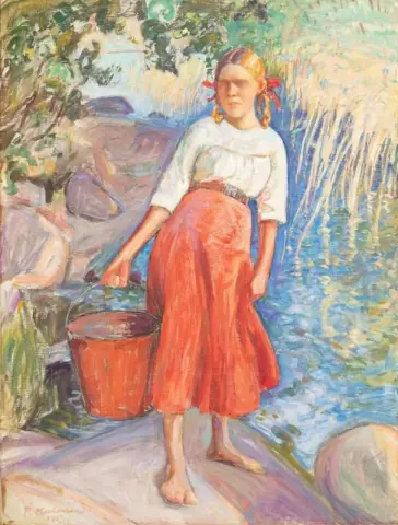 Jente som henter vann