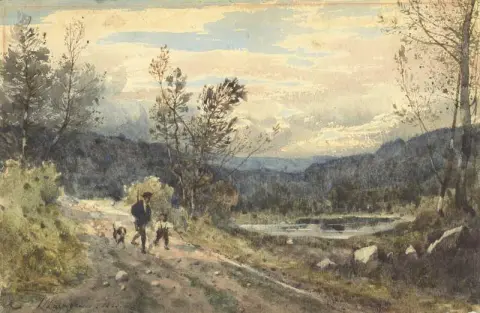 猎人、男孩和狗的风景 1863