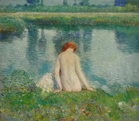 Bañista y reflejos de nubes 1914