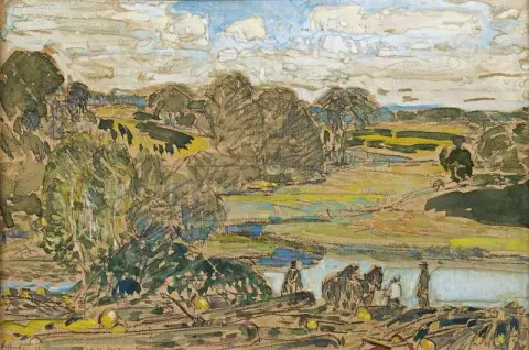 Amplio paisaje con río 1917
