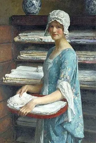 女孩整理亚麻布的研究 1922
