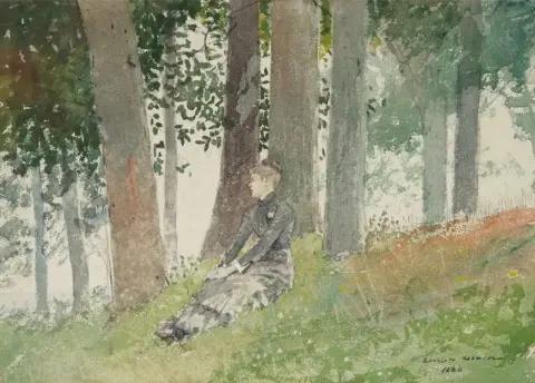 坐在树林里的女孩 1880