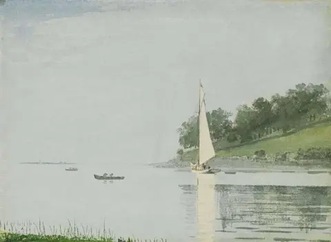 小海湾的游艇格洛斯特。 1880年