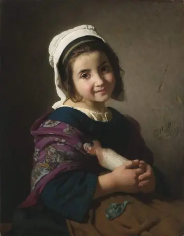 נערה צעירה עם הבובה שלה 1869