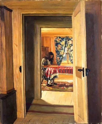 Interior con una joven escribiendo 1905