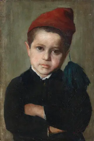 Muotokuva pojasta, jolla on punainen lippalakki 1860