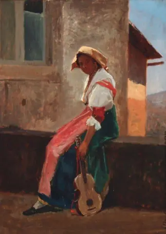 Una mujer italiana con una guitarra.
