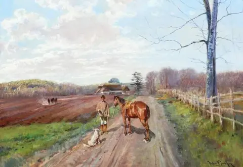 Paisaje primaveral danés de los alrededores de la casa solariega Rodsteenseje