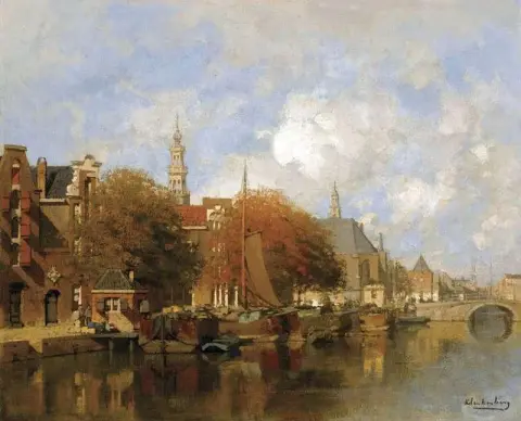 Capriccio-näkymä Oudezijds Voorburgwal Amsterdamista ennen vuotta 1908