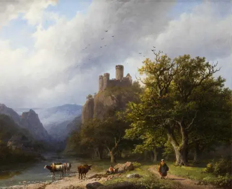 인물과 소가 있는 계곡 계곡의 산악 풍경 1855