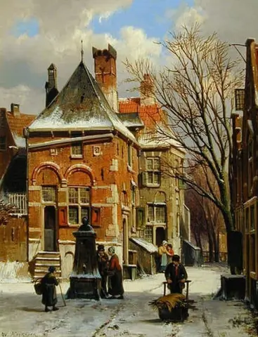 Голландская зимняя сцена с фигурами у колодца 1867 г.