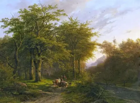 Лесной пейзаж с поездом для скота 1853