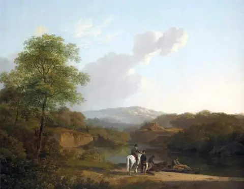 Пейзаж. Всадник и купцы беседуют у реки 1825