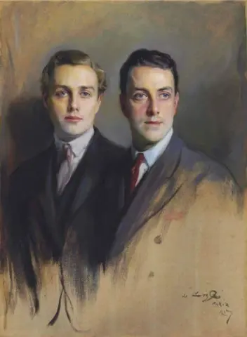 Dubbelporträtt av Reginald Wright och John Brady Wright, hans styvson Halvlångt 1927