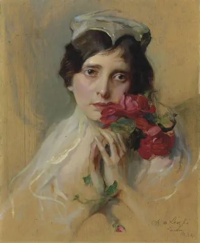 Portrait Of A Lady Wearing A Peaked Headdress 1913