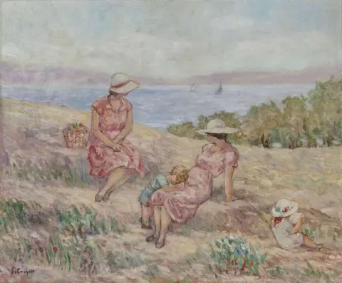 바다 앞의 여자와 아이들, 1930년경