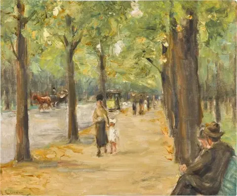 Avenue In Tiergarten With Pedestrians And A Carriage