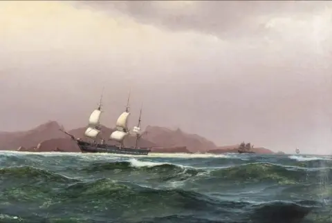 A Danish Frigate Off A Rocky Coast