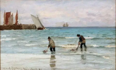 Coastal Scene From Hornb K With Two Fishermen 1882
