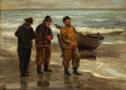 In Gods Name. Rising Storm. Fishermen About To Retrieve Their Fishing Nets At Sea