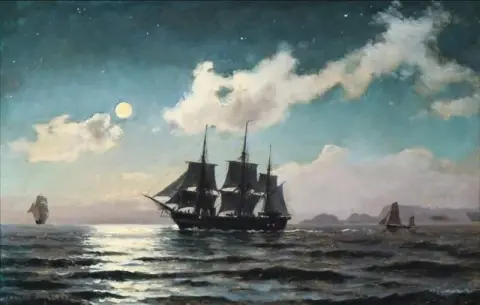 Moonlight Seascape With The Danish Frigate Jylland