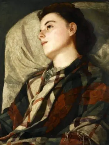Flicka i en rutig sjal ca 1880-85