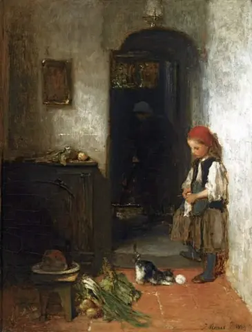 Una ragazza con un gattino che gioca, 1869