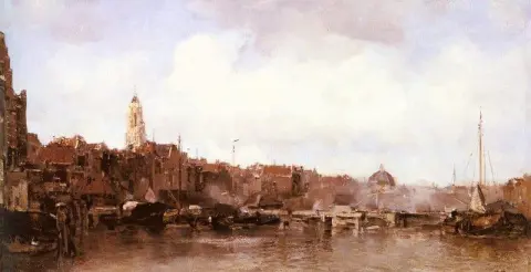 Una vista di una città portuale