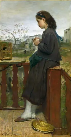 Ragazza che lavora a maglia sul balcone Montmartre 1869