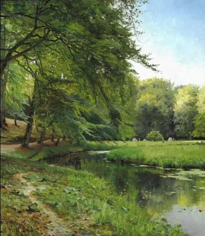 A Clearing In The Forest At A Stream With Harvest Workers 1886