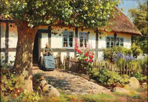 Grandmother Knitting On A Summer Day 1925