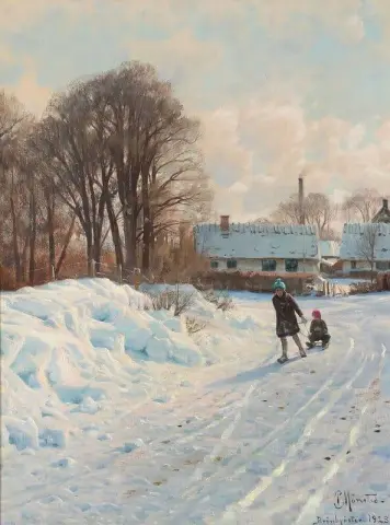 Sleighriding Children On A Snowcovered Road 1928