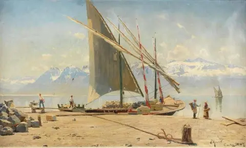 Unloading Stone From A Barge At Ouchy Lac Leman 1887
