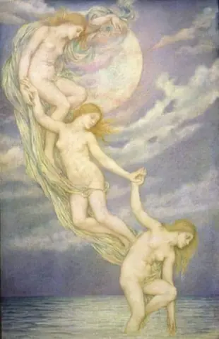 Rayos de luna sumergiéndose en el mar 1900
