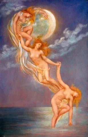 Rayos de luna sumergiéndose en el mar 1918