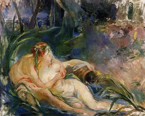Dos ninfas abrazándose 1892