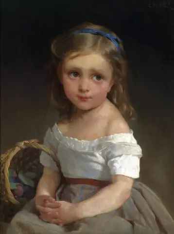 Flicka med korg av plommon 1875