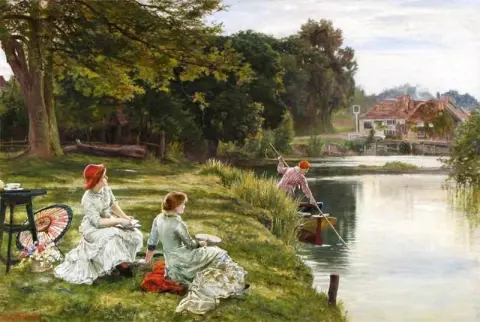 Te vid floden nära svanen i Pangbourne 1885