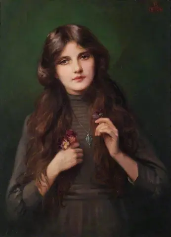 Porträt eines unbekannten Mädchens in einem grauen Kleid, ca. 1900-20