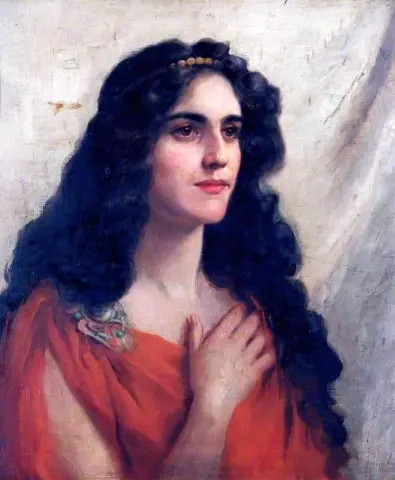 Porträt einer unbekannten Frau in Rot 1886-1917