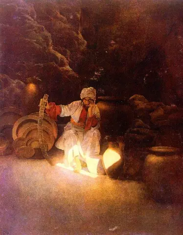 Cassim ... var så orolig över faran han befann sig i att ju mer han försökte komma ihåg ordet sesam desto mer förvirrade hans minne 1909