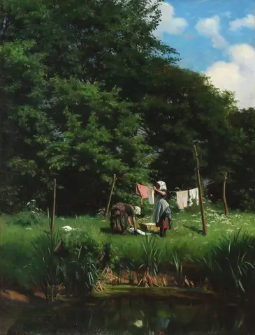 Washerwomen Drying Clothes By The Lake Ca. 1884