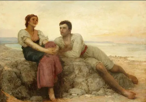 Jonge geliefden op een strand