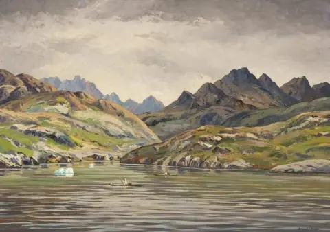 A Kayak Oarsman In A Bay By Angmagssalik East Greenland